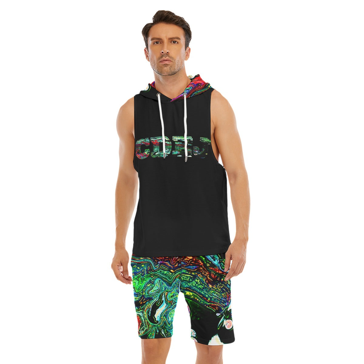 CDEJ Green Marble Men's Sleeveless Vest And Shorts Sets