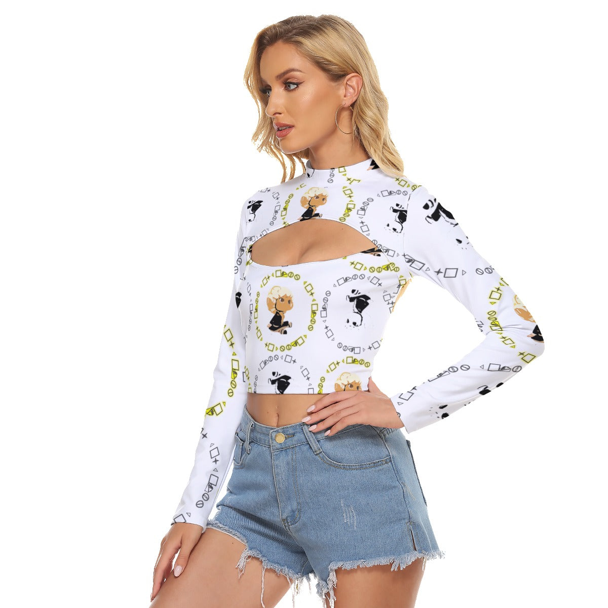 Logo Patterned Keyhole Tight Crop Top