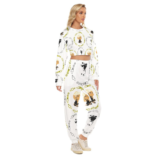 Logo Patterned Crop Sweatshirt Suit