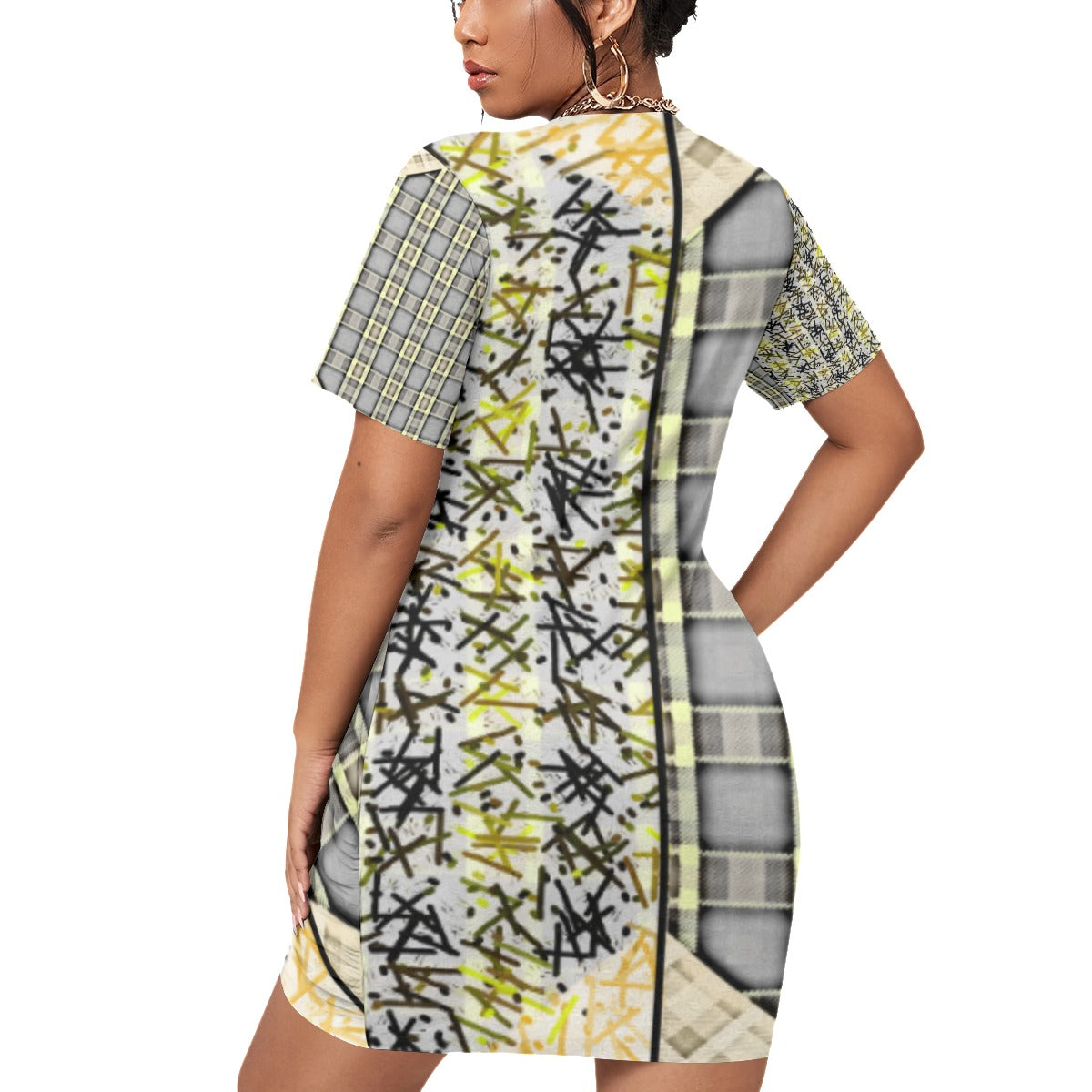 Patchwork Plus Size Stacked Hem Dress