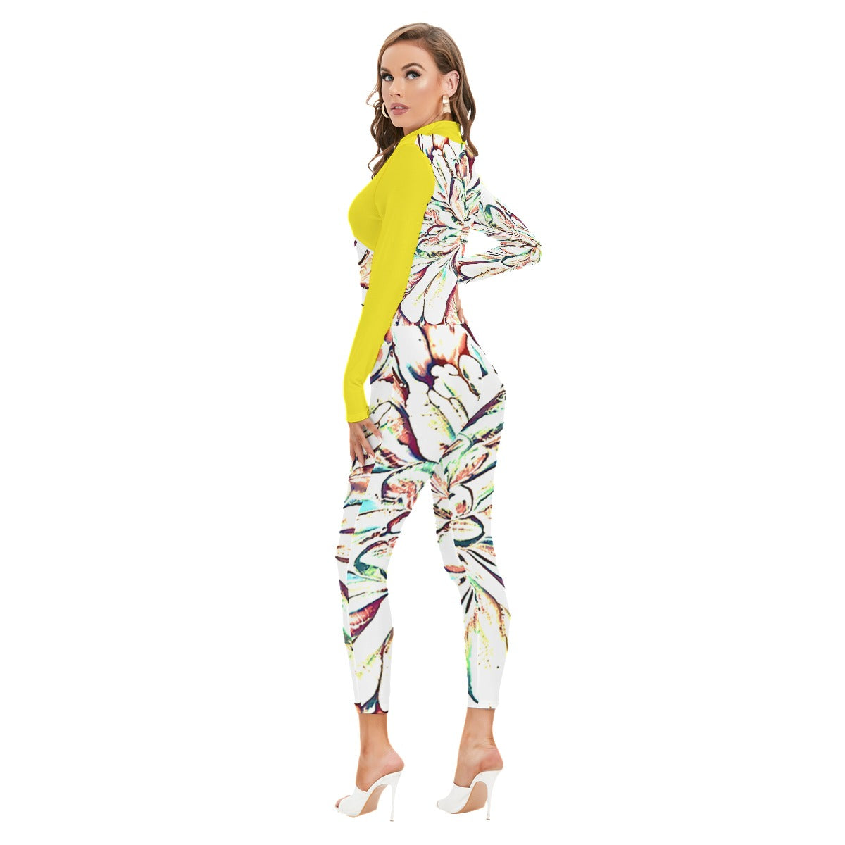 Psycho Print Long-sleeved High-neck Jumpsuit