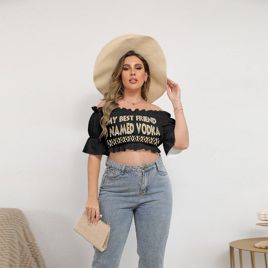 Graphic Vodka Plus Size Off-shoulder Cropped Top