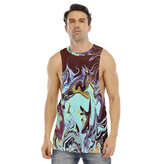 CDEJ Turquoise Marble Men's O-neck Long Tank Top