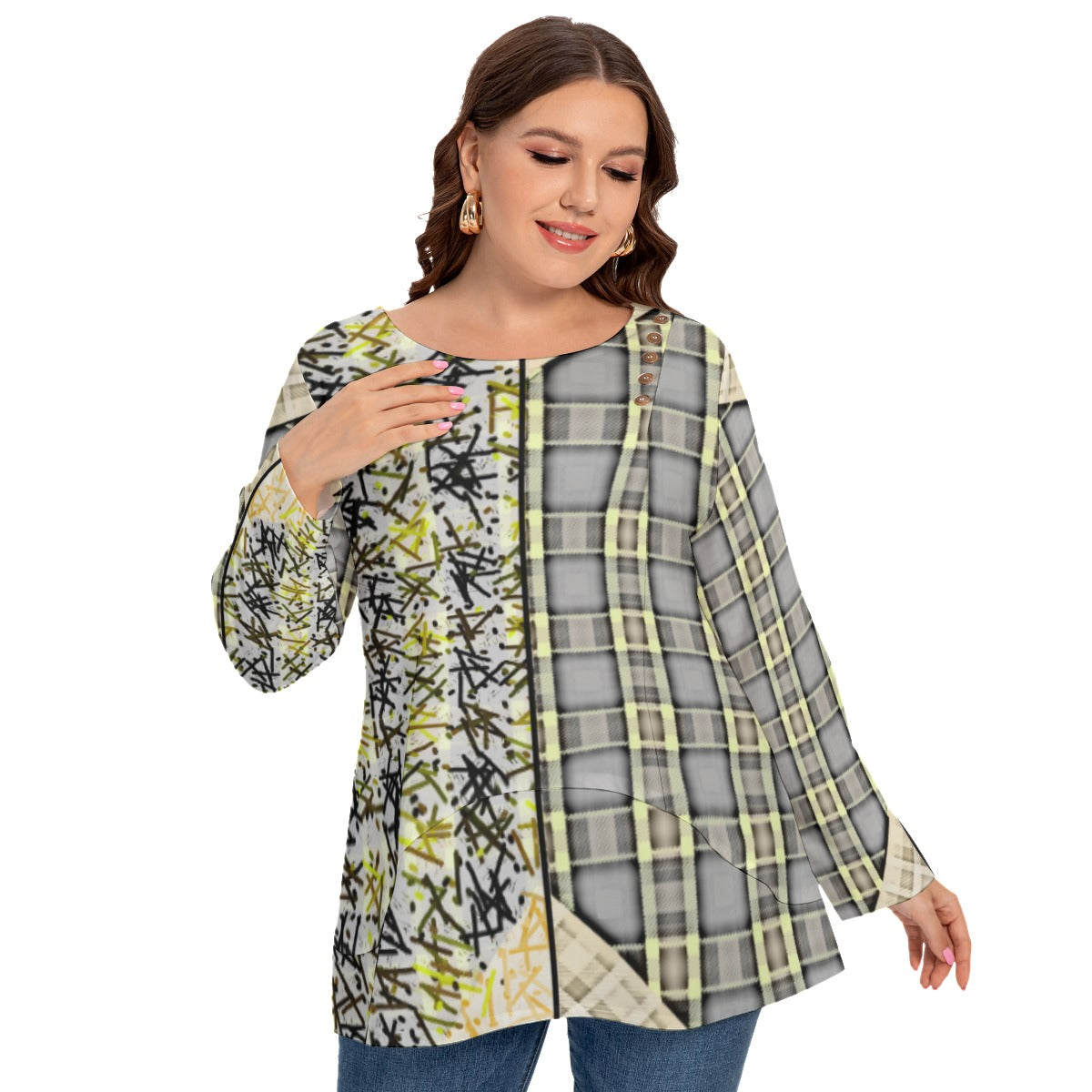 Patchwork Plus Size O-nekc T-shirt