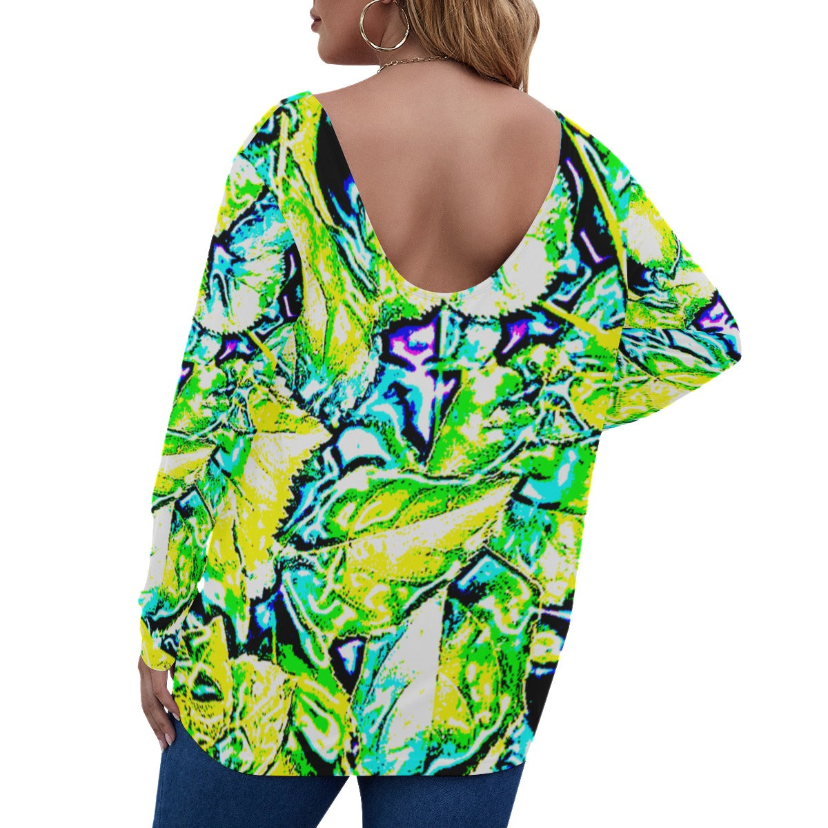 Neon V-neck Plus Size Draped Longline T-shirt