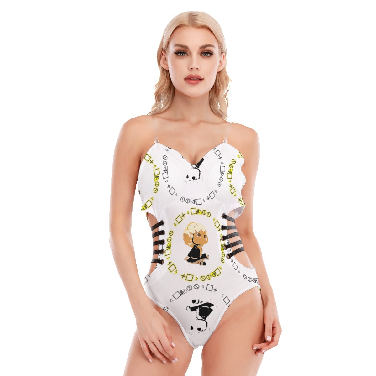 Logo Patterned Tube Top Bodysuit