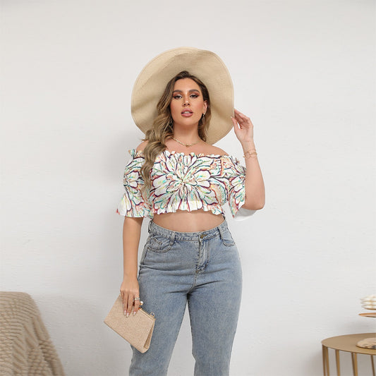 Psycho Print Plus Size Off-shoulder Cropped Top