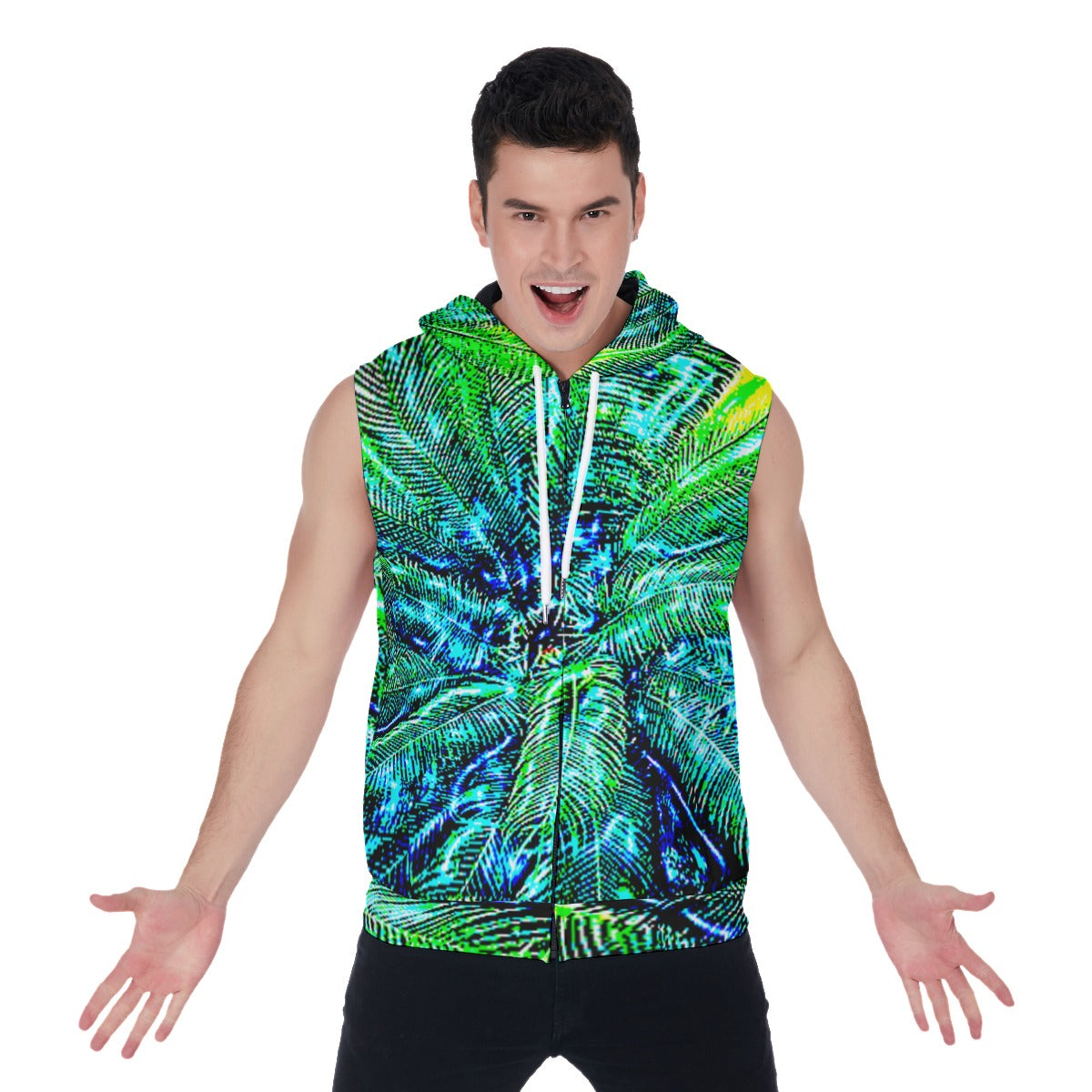 CDEJ OG Print Zipper-Up Sleeveless Hoodie