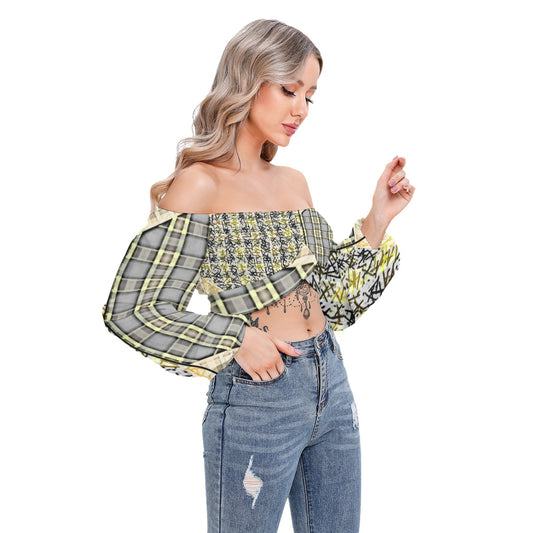 Patchwork Cropped Tube Top With Long Sleeve