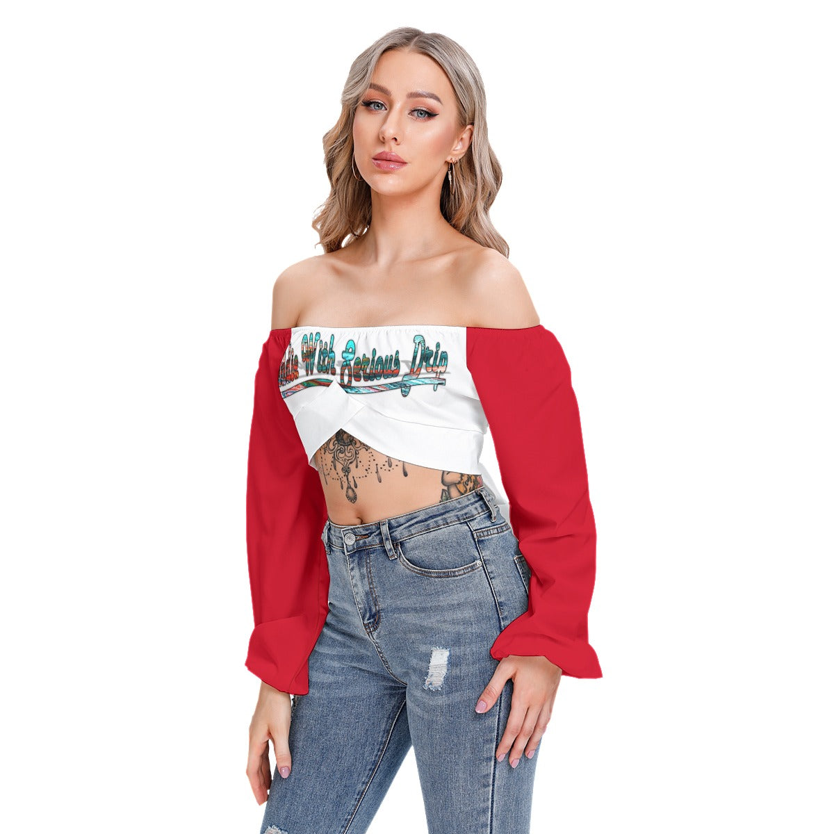 Graphic "Baddie" Cropped Tube Top With Long Sleeve