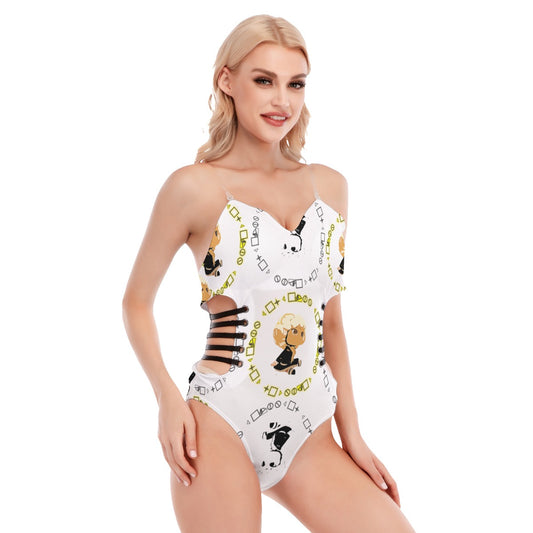 Logo Patterned Tube Top Bodysuit