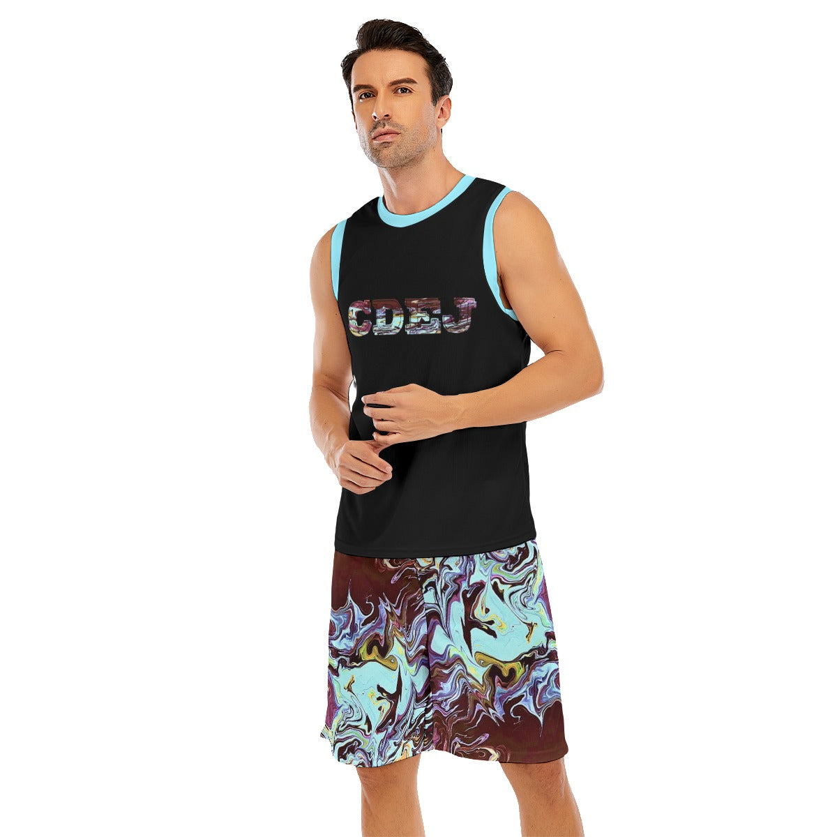 CDEJ Turquoise Marble Men's Basketball Suit