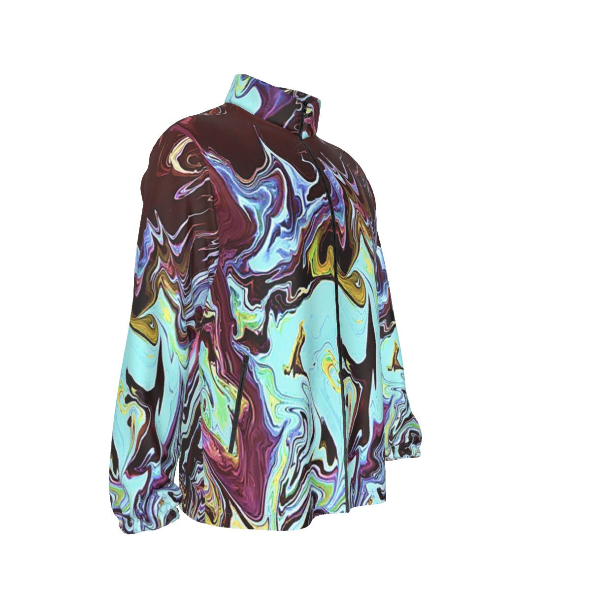 Turquoise Marble Collar Zip-up Windproof Jacket