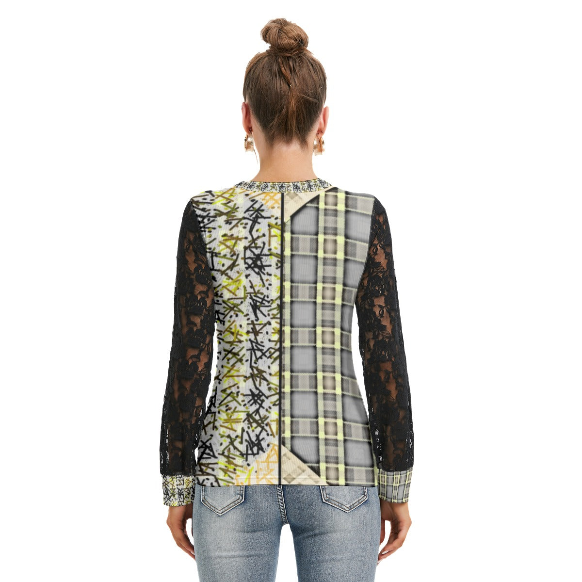 Patchwork T-shirt With Black Lace