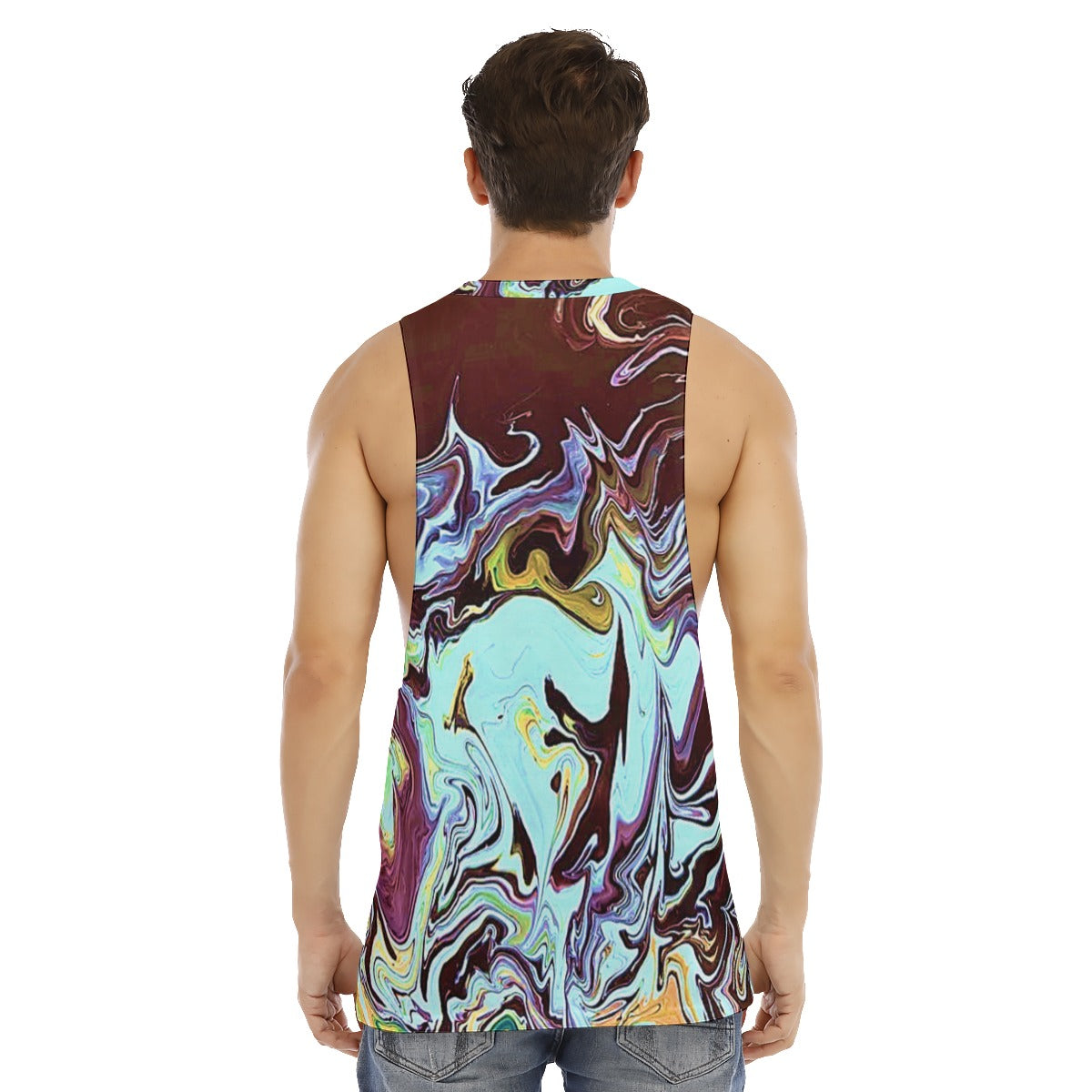 CDEJ Turquoise Marble Men's O-neck Long Tank Top