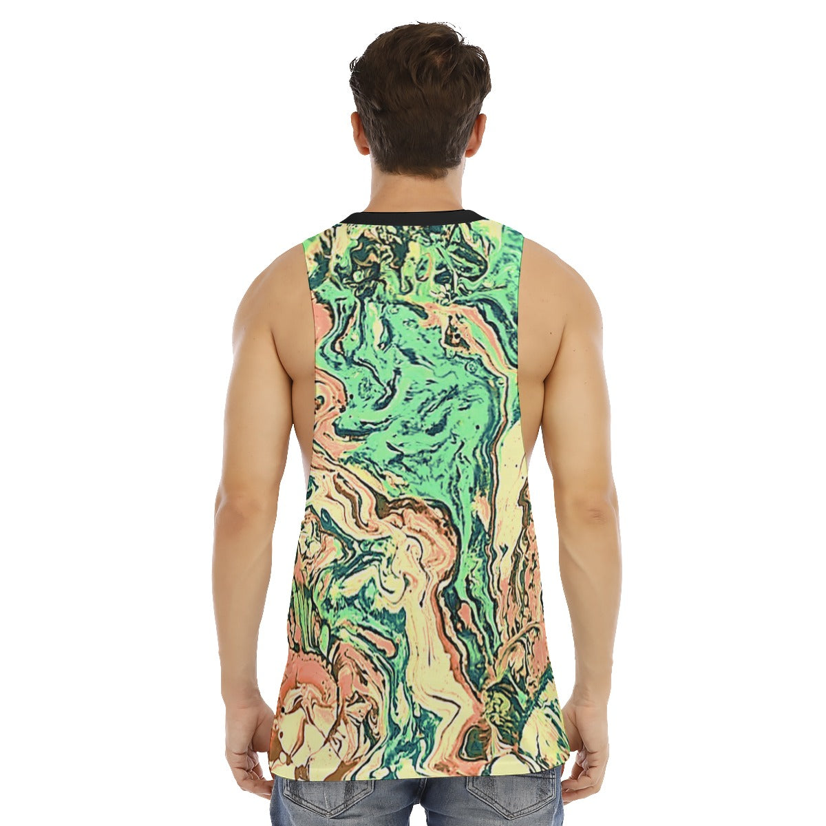 CDEJ Green Marble Men's O-neck Long Tank Top