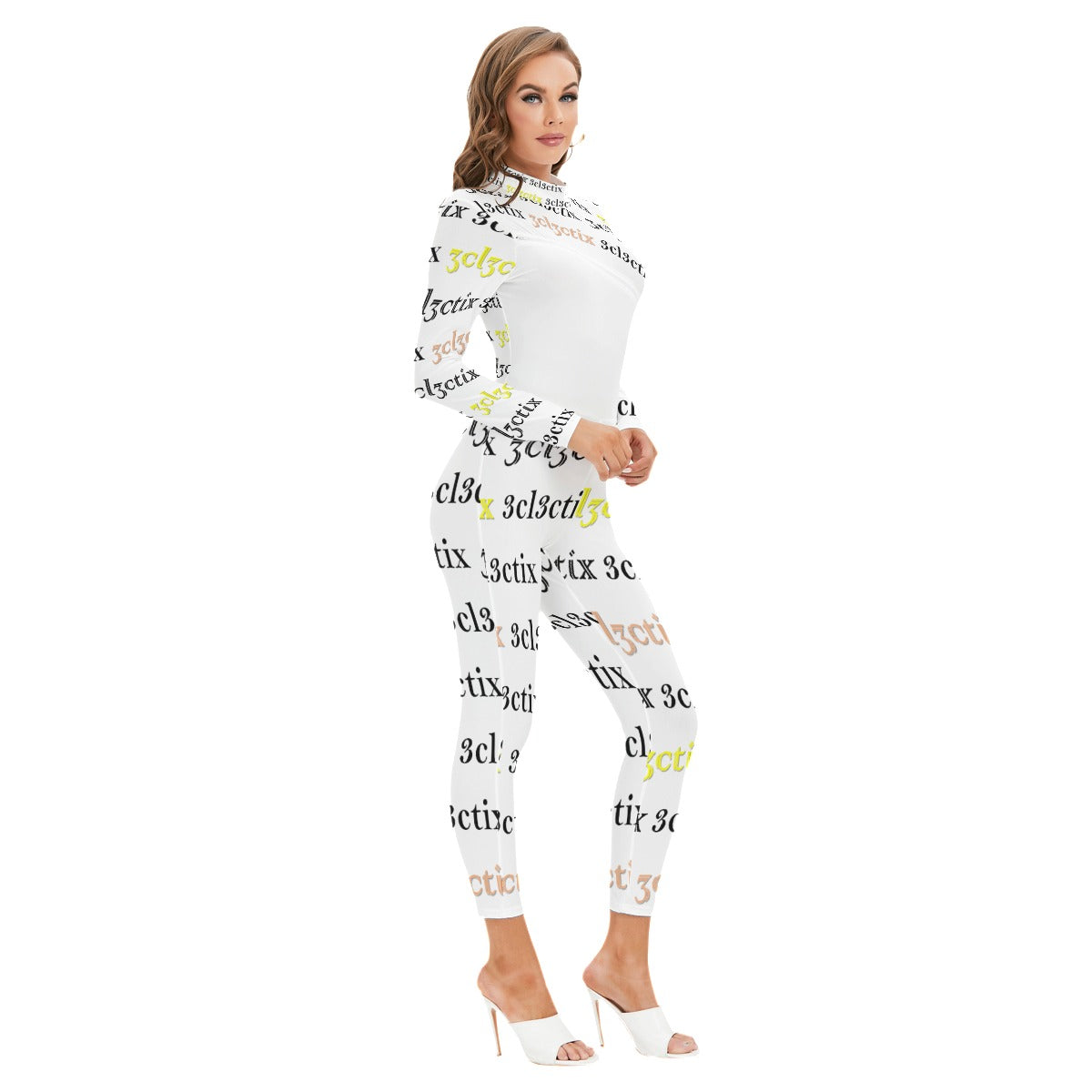 Branded Long-sleeved High-neck Jumpsuit