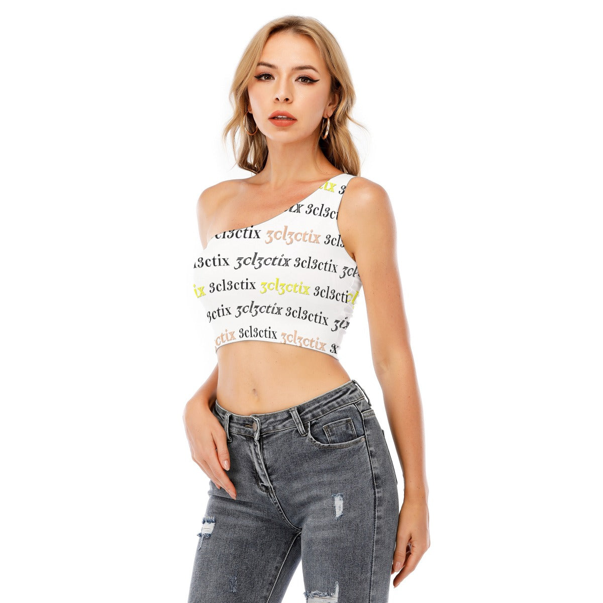 Branded One-Shoulder Cropped Top