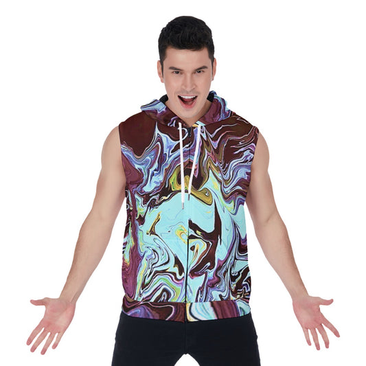 CDEJ Turquoise Marble Zipper-Up Sleeveless Hoodie