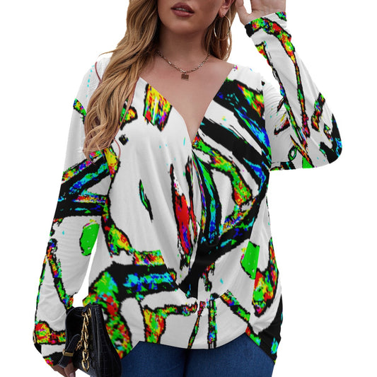 Painted Money V-neck Plus Size Draped Longline T-shirt