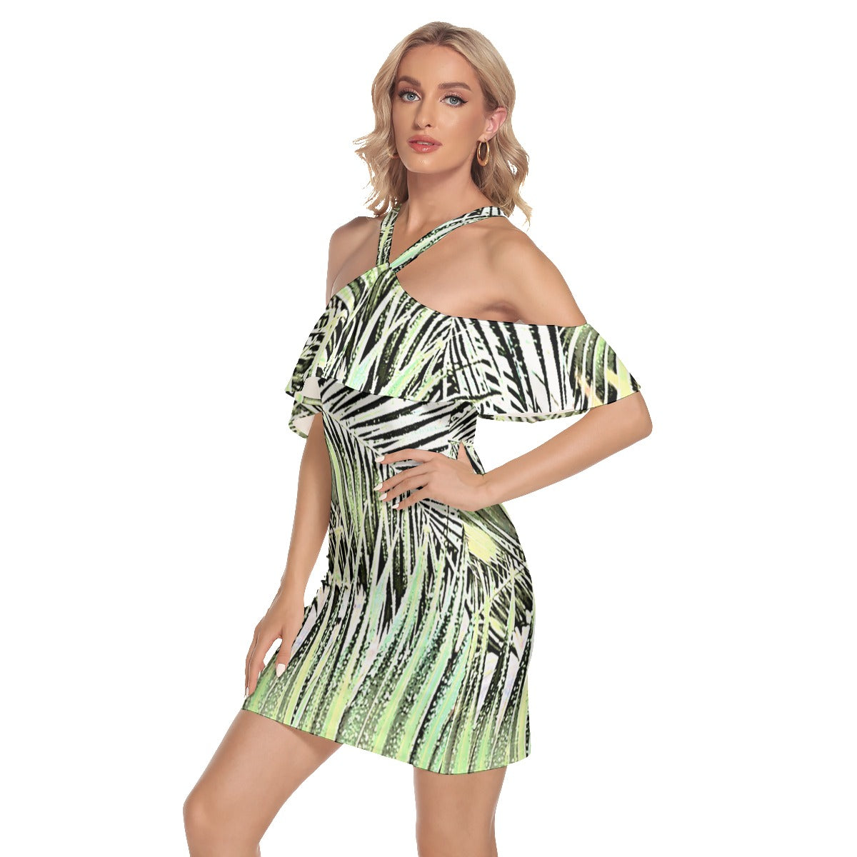 All-Over Print Women's Cold Shoulder Cami Dress With Ruffle