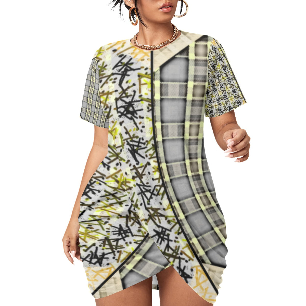 Patchwork Plus Size Stacked Hem Dress