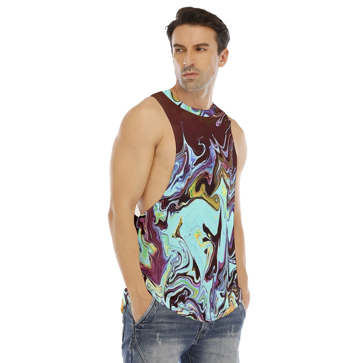 CDEJ Turquoise Marble Men's O-neck Long Tank Top