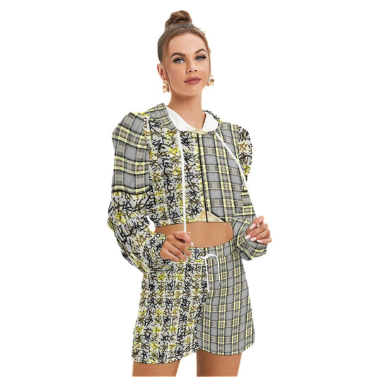 Patchwork Mirco Fleece Hoodie And Shorts Set