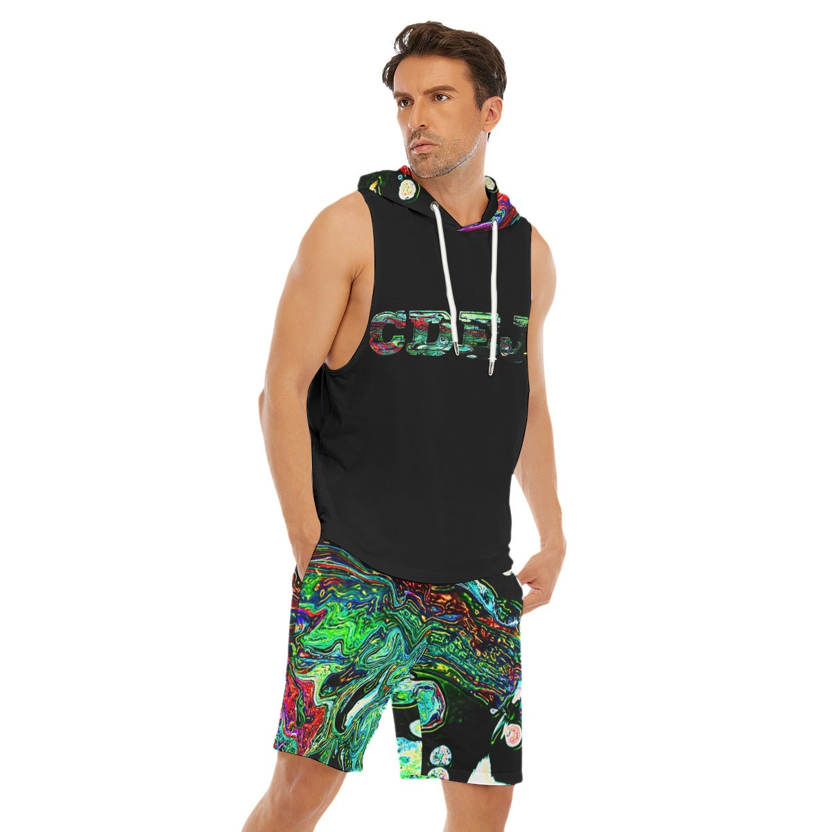 CDEJ Green Marble Men's Sleeveless Vest And Shorts Sets