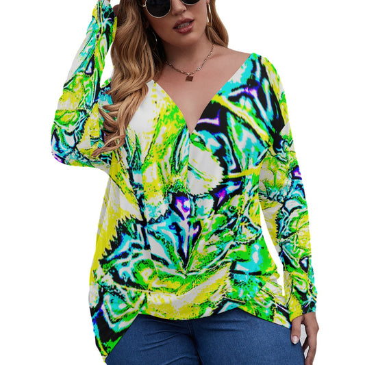 Neon V-neck Plus Size Draped Longline T-shirt