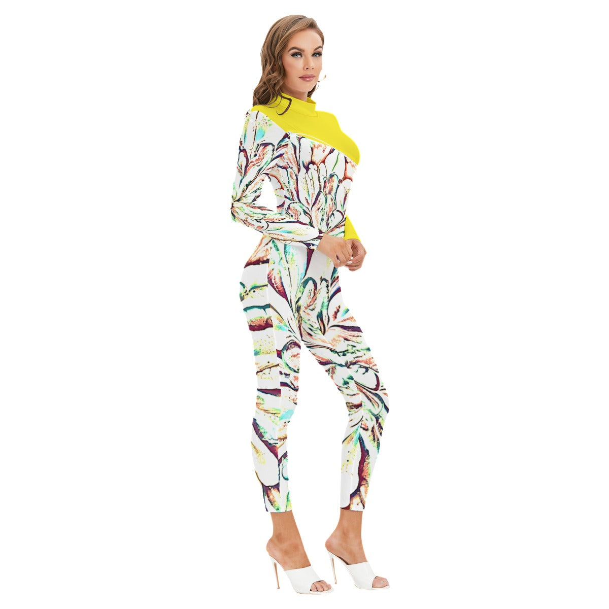 Psycho Print Long-sleeved High-neck Jumpsuit