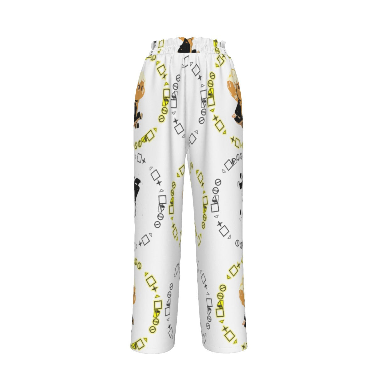 Logo Patterned Faux Silk Wide-Leg Pants