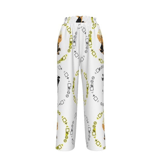 Logo Patterned Faux Silk Wide-Leg Pants