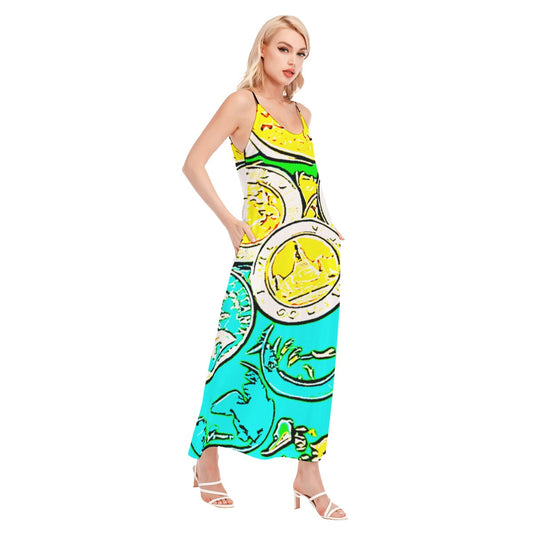 Teal Coin Sling Maxi Dress