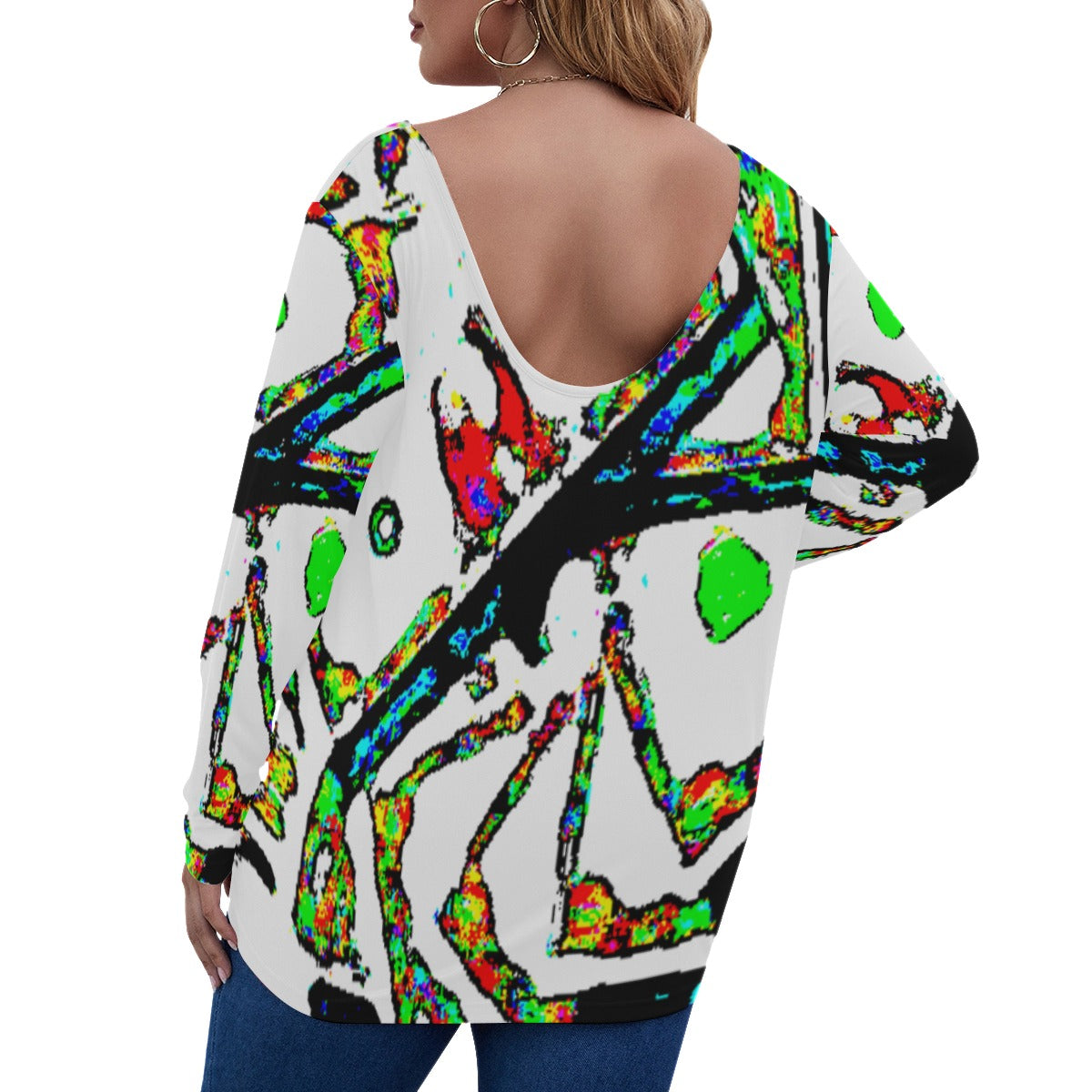 Painted Money V-neck Plus Size Draped Longline T-shirt