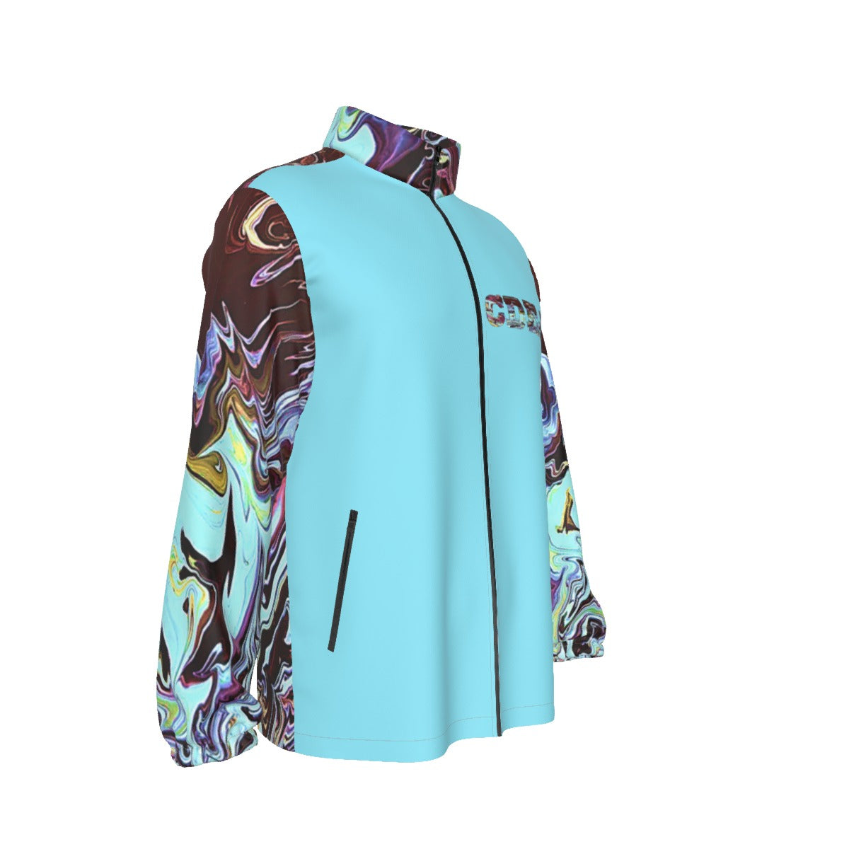 CDEJ Turquoise Marble Collar Zip-up Windproof Jacket