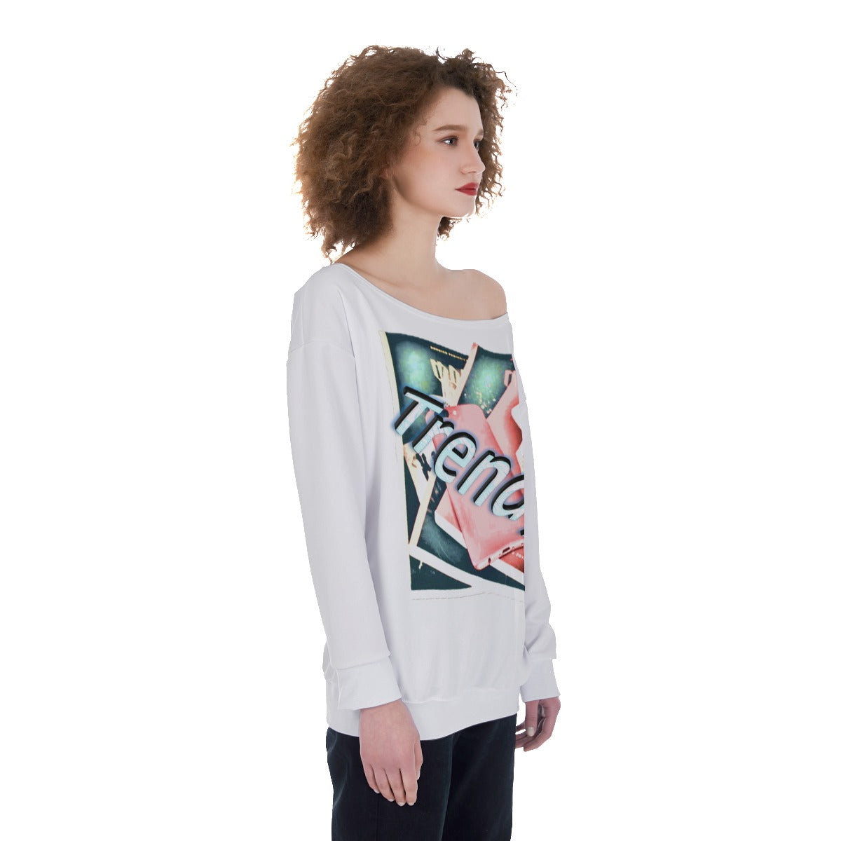 Graphic Trendy Women's Off-Shoulder Sweatshirt