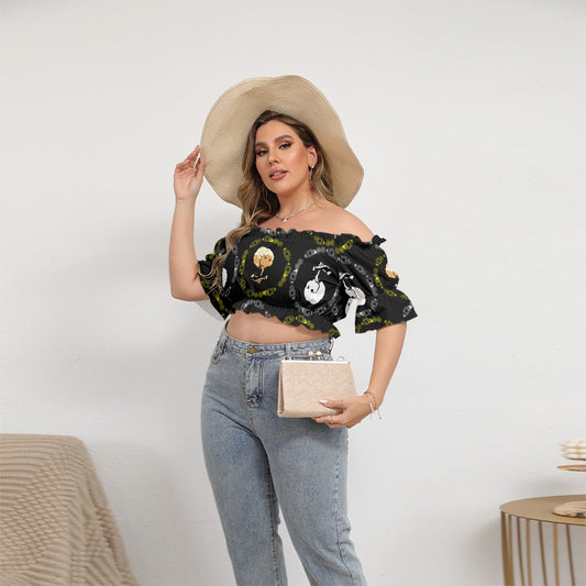 Branded Pattern Plus Size Off-shoulder Cropped Top