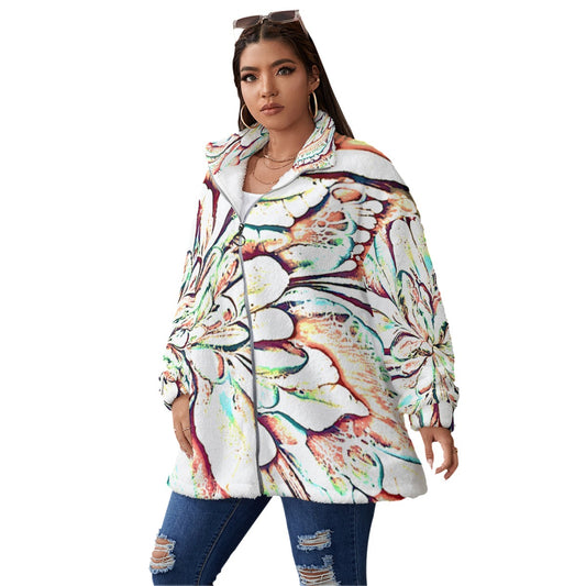 Psycho Print Plus Size Fleece Stand-up Collar Coat