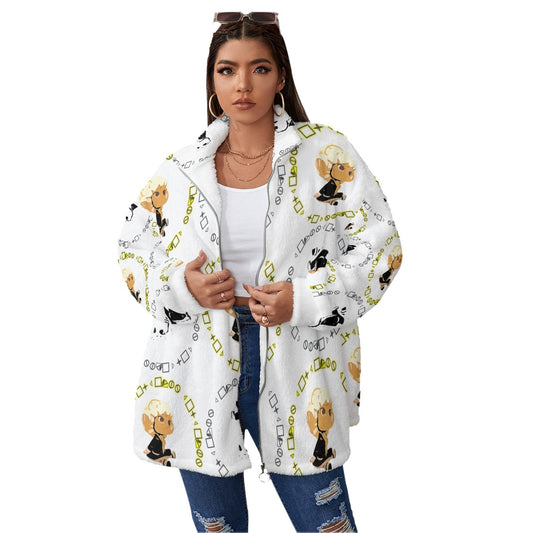 Branded Print Plus Size Women's Borg Fleece Coat