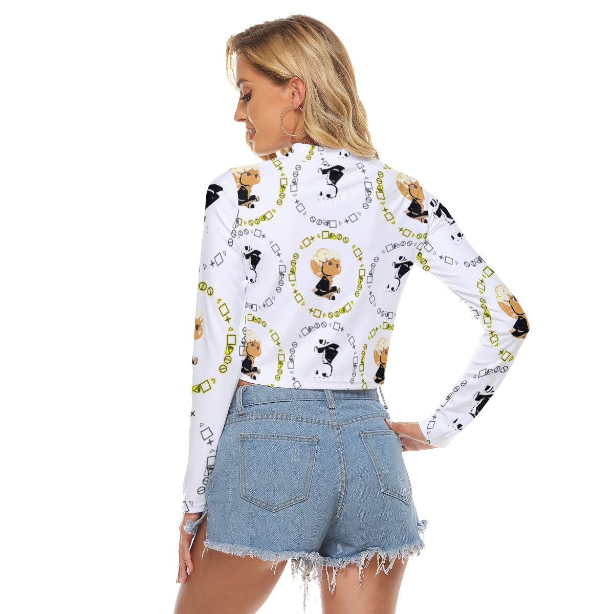 Logo Patterned Keyhole Tight Crop Top