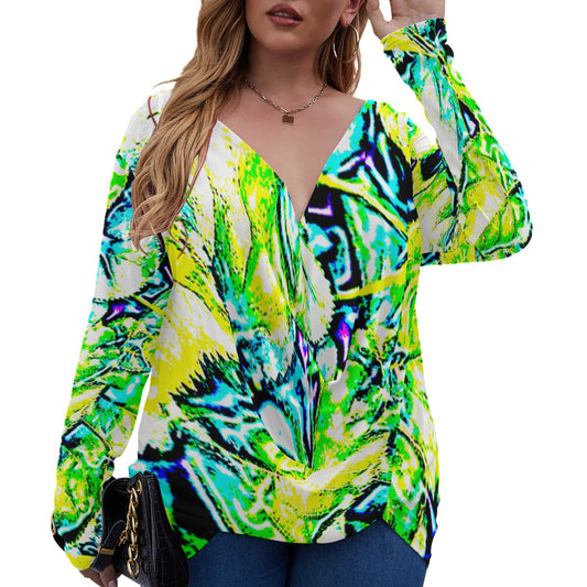 Neon V-neck Plus Size Draped Longline T-shirt