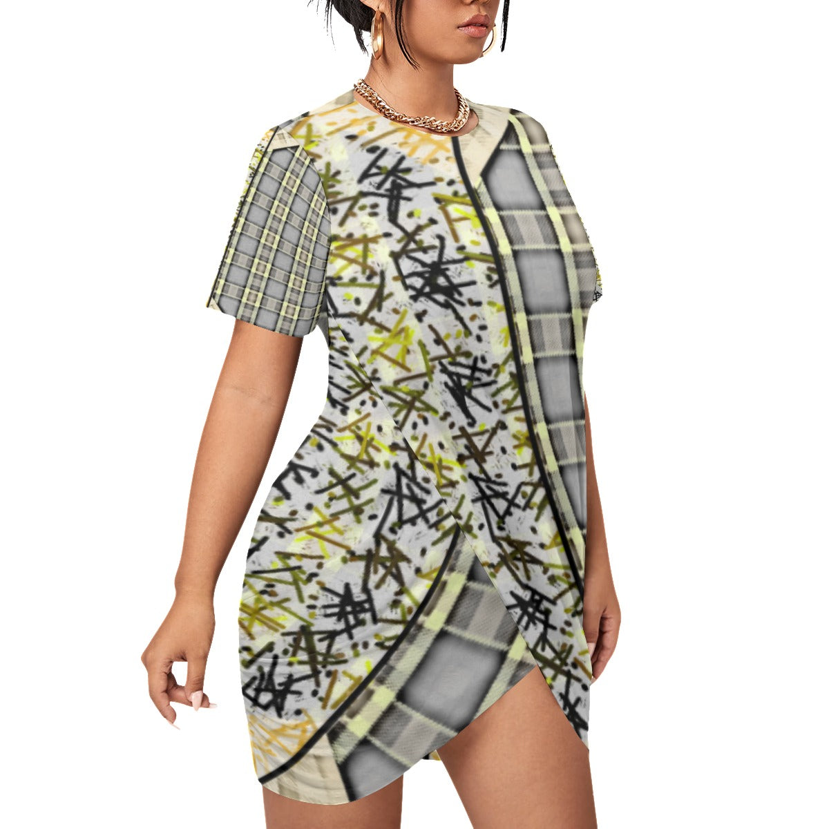 Patchwork Plus Size Stacked Hem Dress