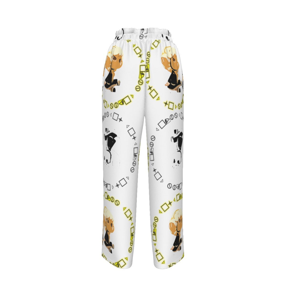 Logo Patterned Faux Silk Wide-Leg Pants