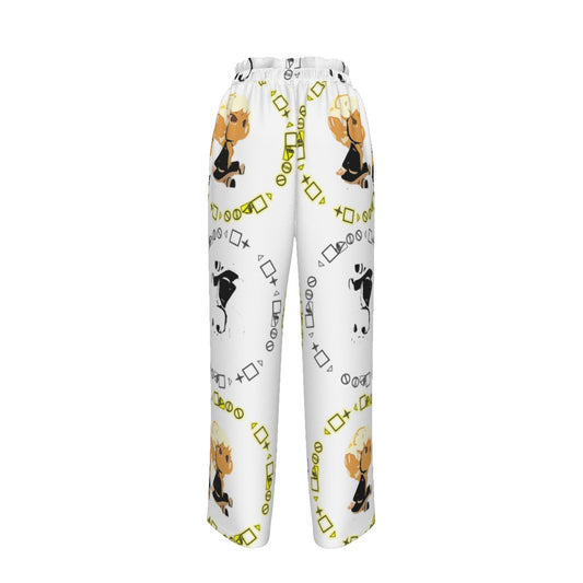 Logo Patterned Faux Silk Wide-Leg Pants