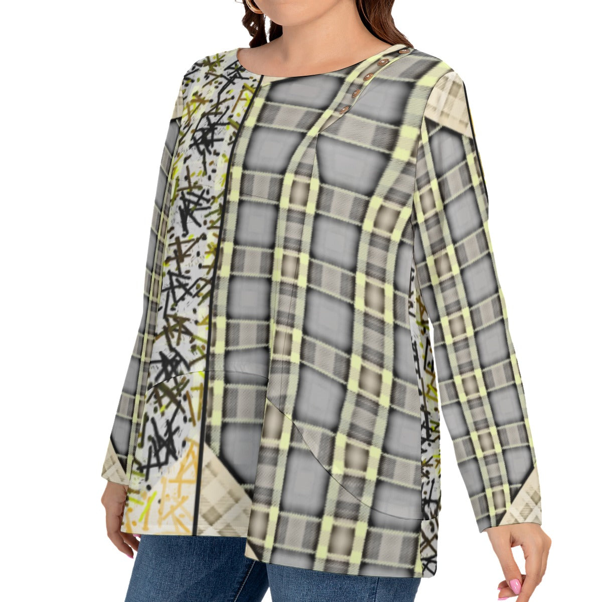 Patchwork Plus Size O-nekc T-shirt