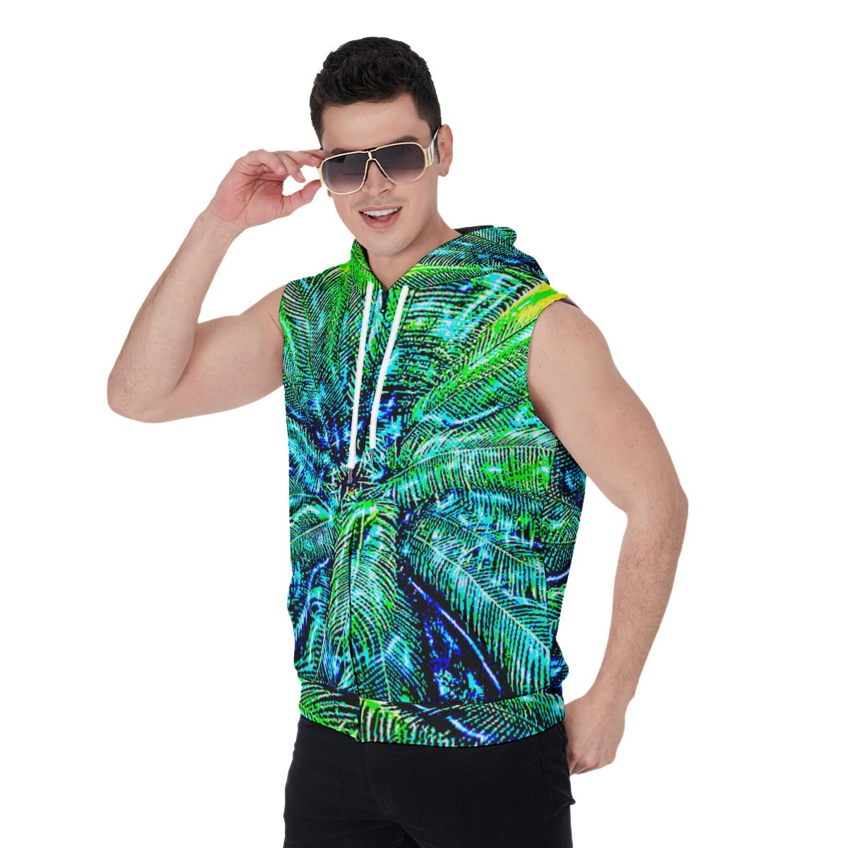 CDEJ OG Print Zipper-Up Sleeveless Hoodie