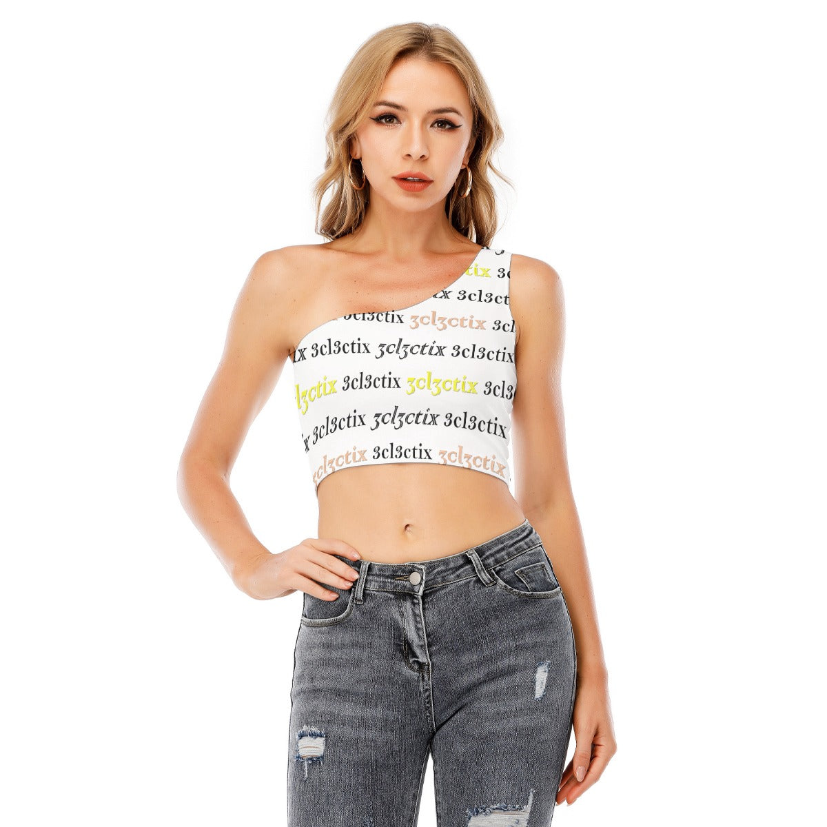 Branded One-Shoulder Cropped Top