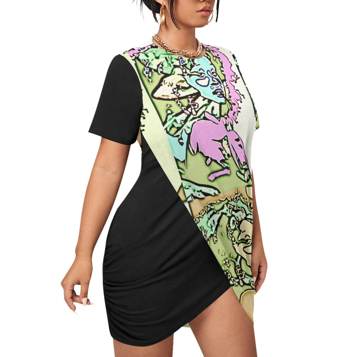 Afro Plus Size Stacked Hem Dress