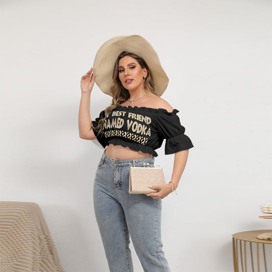 Graphic Vodka Plus Size Off-shoulder Cropped Top